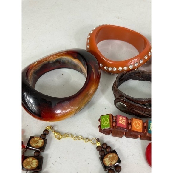 Boho Red Brown Orange Jewelry Lot Bracelets Bangles Necklaces Chunky Mixed Set - Picture 9 of 12